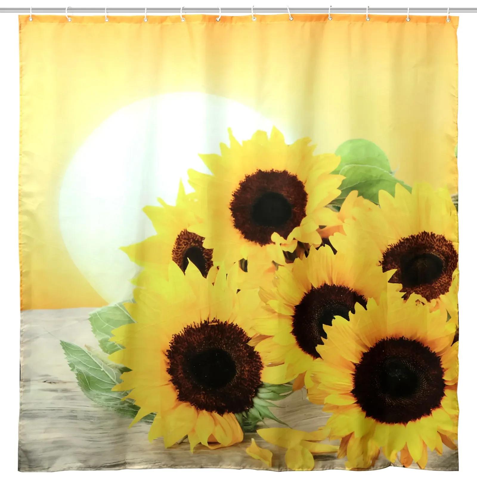 

Занавеска для душа 3D Подсолнухи Водонепроницаемая занавеска для ванной комнаты 71x71 дюйм Моющаяся занавеска для ванной комнаты Быстросохнущая Утяжеленная Подгибка для душа