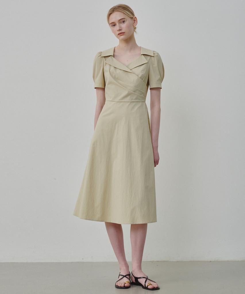 Ollibeudeollibeu Voluminous Sleeve Wrap Collar Dress Ow6Mo5560