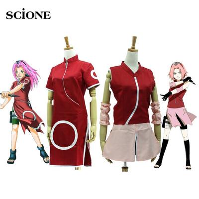 SCIONE אנימה Cartoon Cosplay Haruno Sakura Cheongsam שמלת תחפושת בגדי דור 1 סט מלא