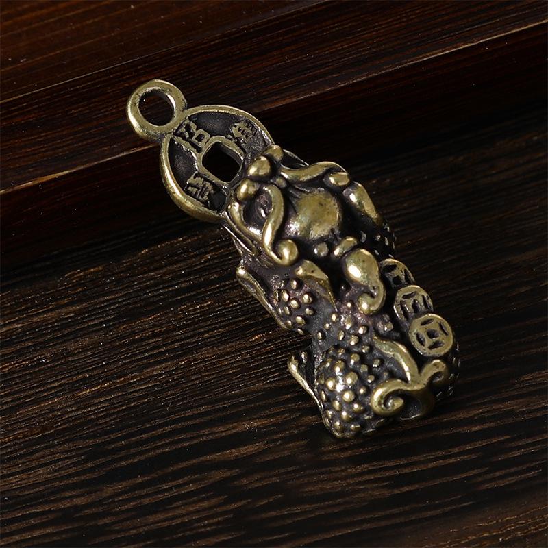 Brass Wealth-Attracting Pixiu Parent-Child Keychain Pendant