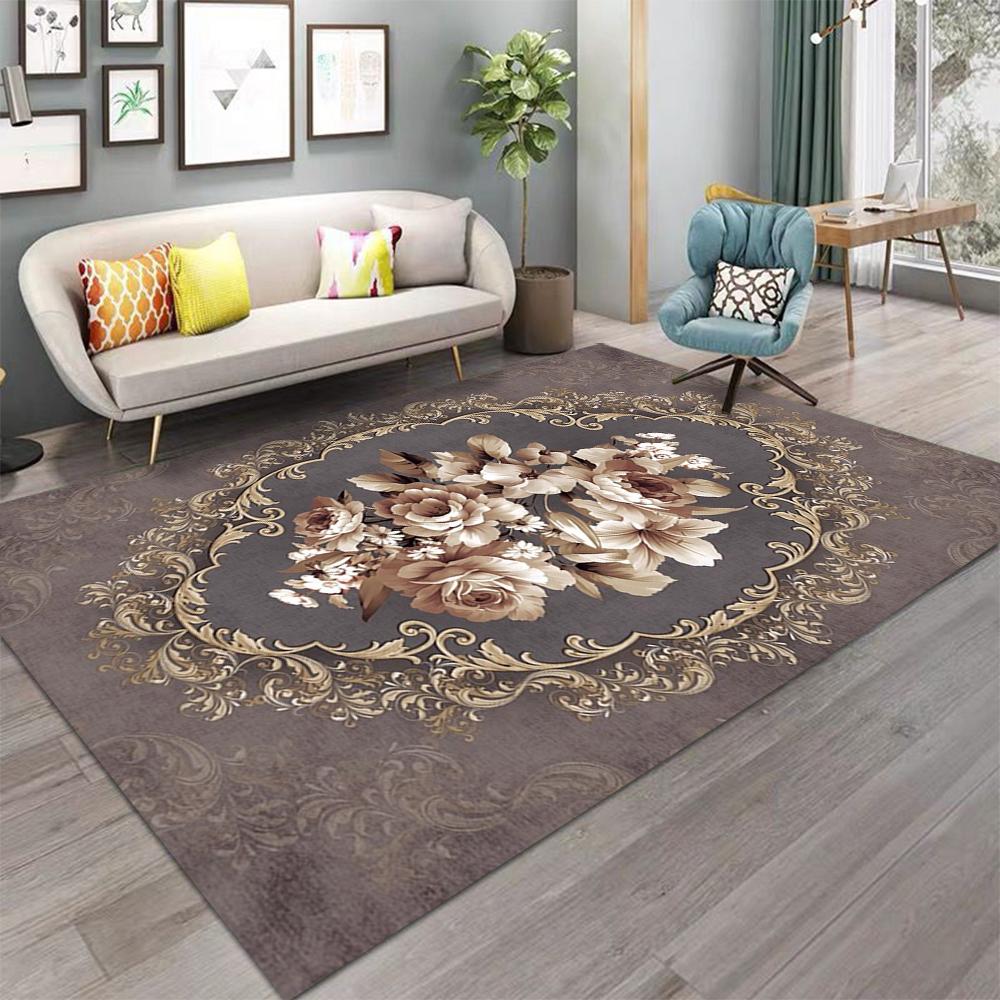 European Retro Floral Large Carpet for Living Room Luxury Decoration Rug Non-slip Bedroom Cloakroom Washable Soft Mat