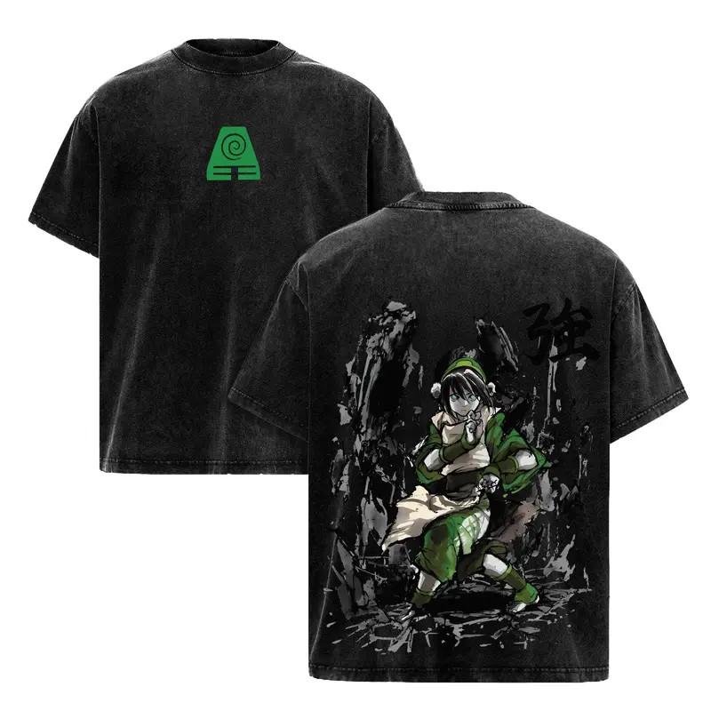 Toph Beifong Avatar Säurewäsche Übergroßes Baumwoll Anime T-Shirt