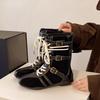 [Cowhide Edition] Thick-soled Brown Boxing Boots for Women's 2025 Season New Retro Martin Boots with Belt Buckle Medium Boots