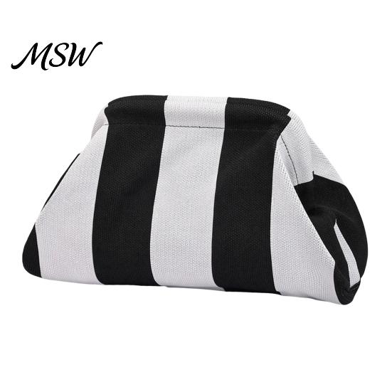 Multipurpose Handbag Women Woven Striped Clutch Purse, Large Capacity Kiss Lock Organizer Pouch Cosmetic Pouch, Summer Beach Vacation Evening Dumpling