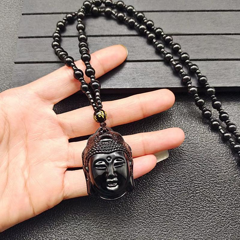 Buddha Kopf Halskette Imitation Jaspis Großer Sonnen-Tathagata Anhänger Ethnischer Stil Sakyamuni Tathagata Buddha Kette