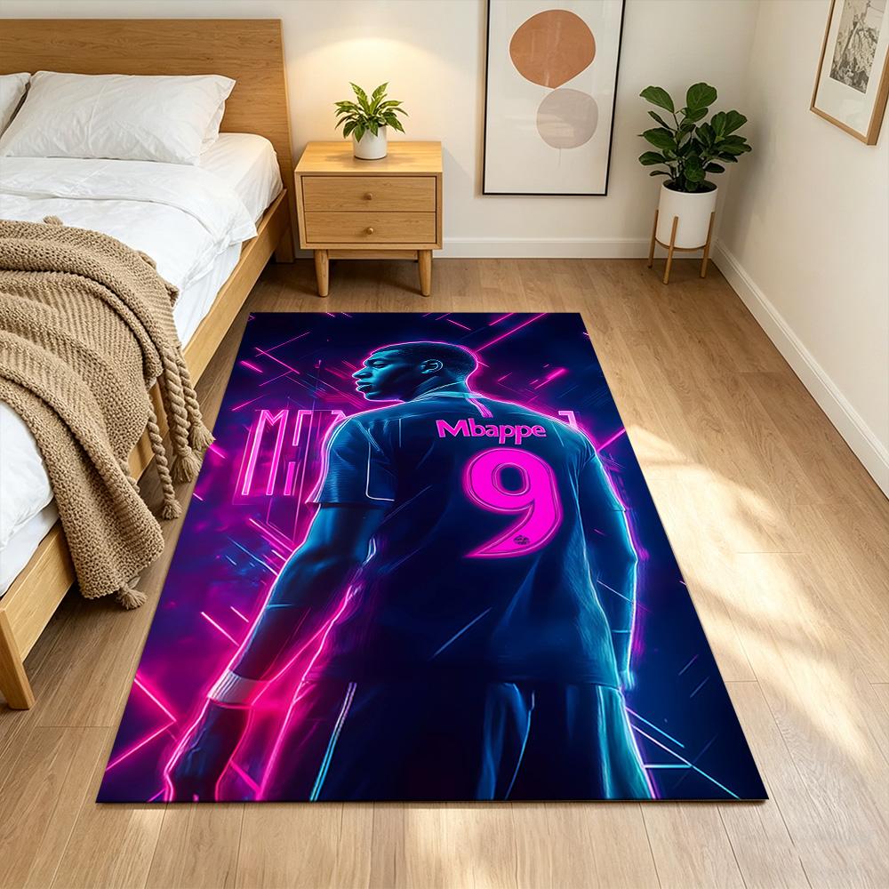 Mbappe Neon Poster Area Rug Perfect for Bedrooms Kitchen Hallway Dining Room Anti-slip Rug Anime Office Decor Wedding Party Gift