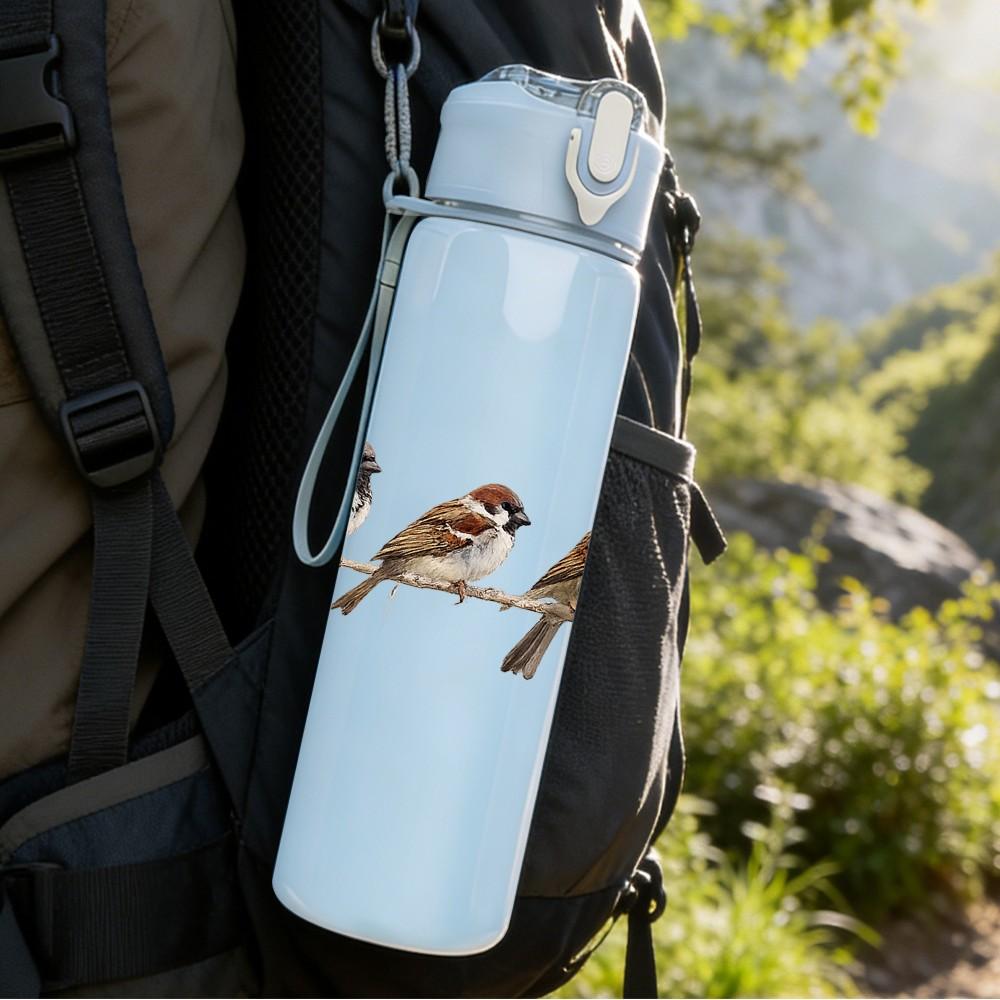 1PC Little Birds On Wire Branch Art Print 750ml Color Plastic Sports Water Bottle Leakproof Flip Straw Lid Suitable for Sports Office Home Use