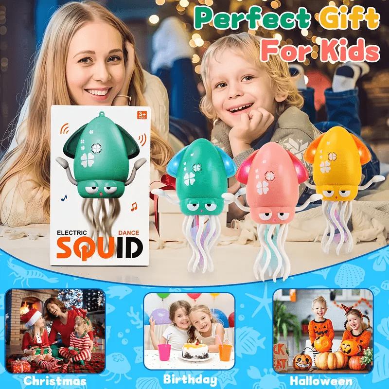 1SET Dancing Electric Octopus, Automatic Jumping Squid - Funny Trick Toy, LED Electronic Dancing Octopus Toy, Pink, Yellow, Green
