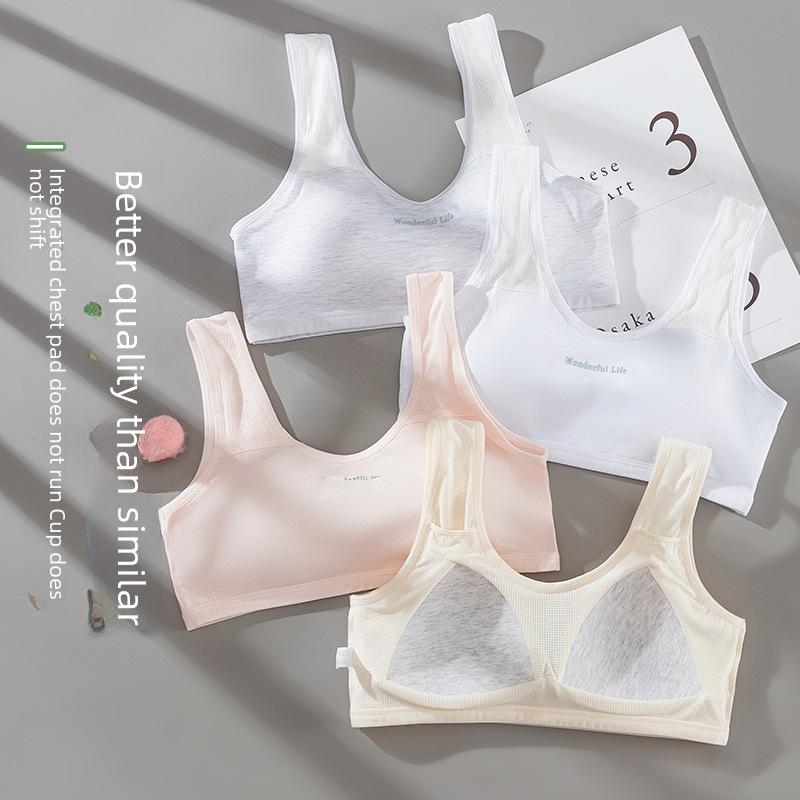 Girls' Pure Cotton Mesh Bra with Fixed Pads