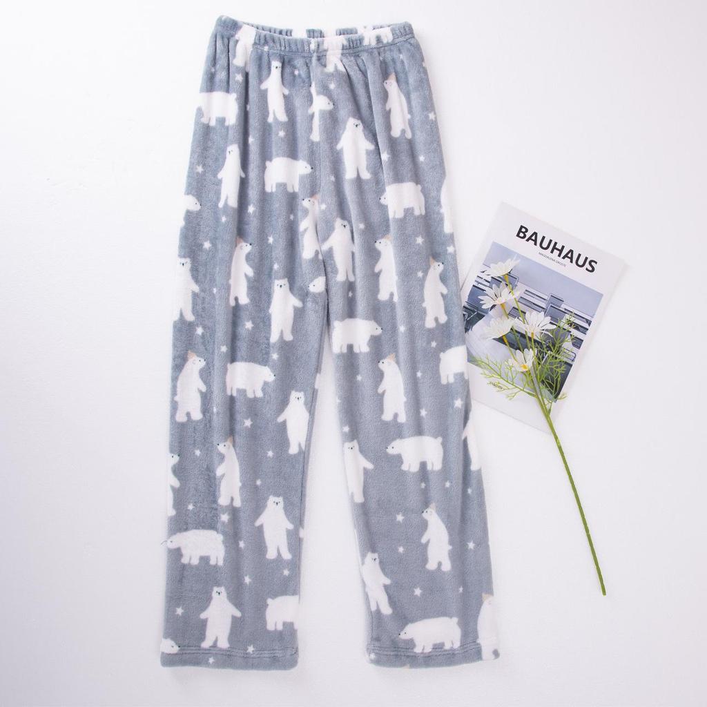 Pantaloni de pijama de flanel gros pentru femei, cu imprimeu desenat, - calduroase, marimi mari pentru toamna/iarna