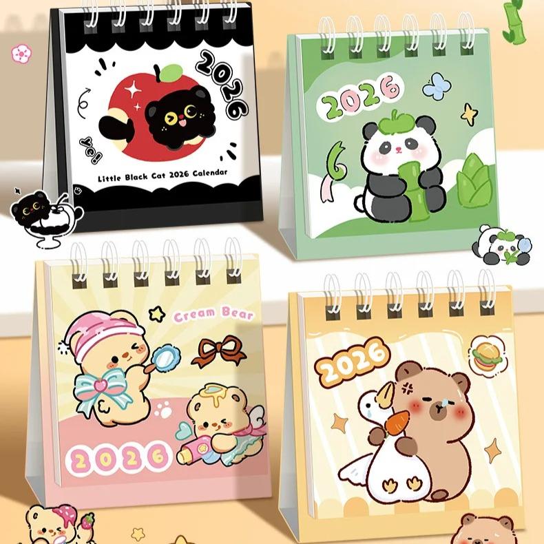 2026 Kalender Kapibara Cartoon Tischkalender Niedlicher Mini-Kalender Studentenbüro Desktop-Kalender