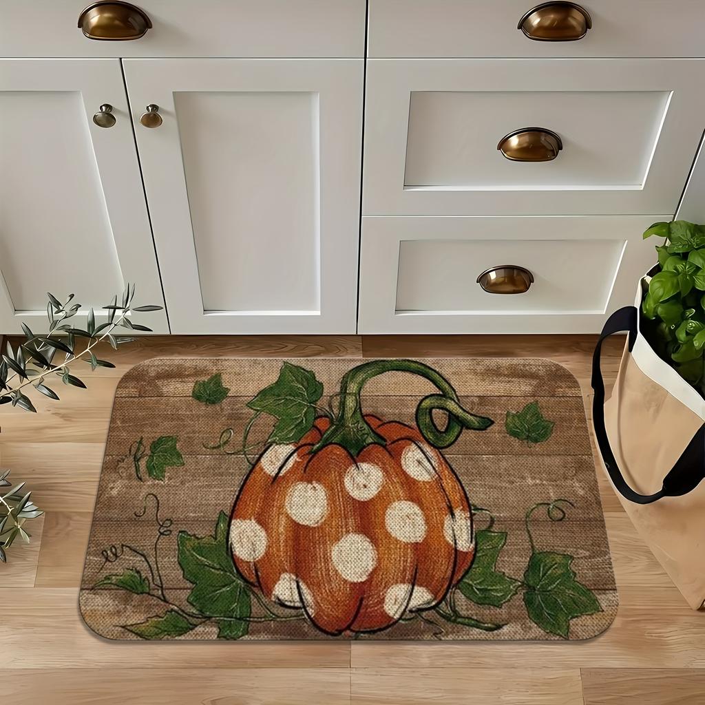 1Pcs Anti Fatigue Kitchen Rug   Pumpkin Pattern Waterproof Non-Slip Thick Cushioned Kitchen Mat Heavy Duty Comfort Standing Mat for Kitchen