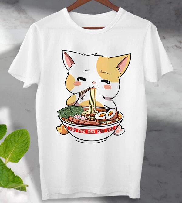 

Raman Cat T-Shirt Anime Kawaii Neko Ramen Japanese Noodle Cute Cat Gift Present S