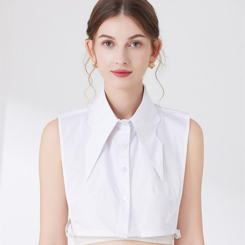 Women White Long Pointed Fake Collar Big Lapel Fake Collar Detachable Lapel Half Shirt Cotton False Collars