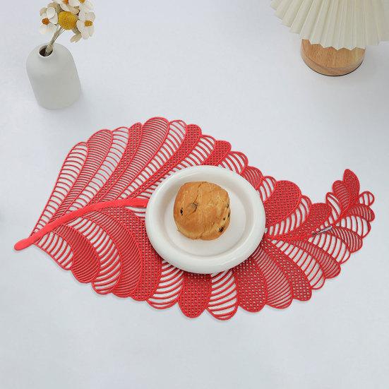 Table Placemat Irregular Hollow Leaf Shape Japanese Style Non-slip Waterproof Heat Insulation PVC Dishwasher Safe Dining Mat Kitchen Supplies