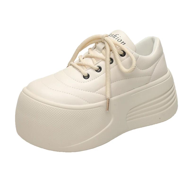 Fashion 7CM High Platform Women Flats Summer Spring Autumn Fashion Round Toe Leather Casual Loafers Female Outdoor Daily Slip-on Shoes