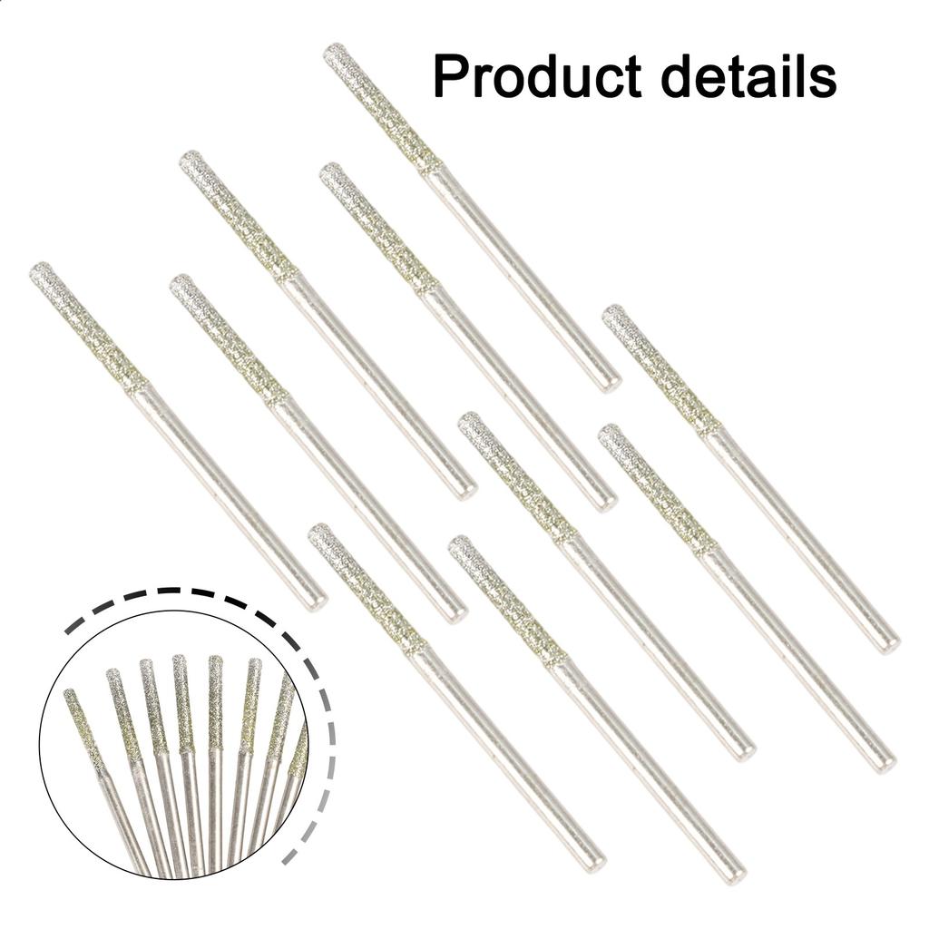 10PCS 0.8-2.5mm Diamond Drill Bits With 2.35mm Shank For Glass Jade Amber Jewelry Tile Stone Drilling