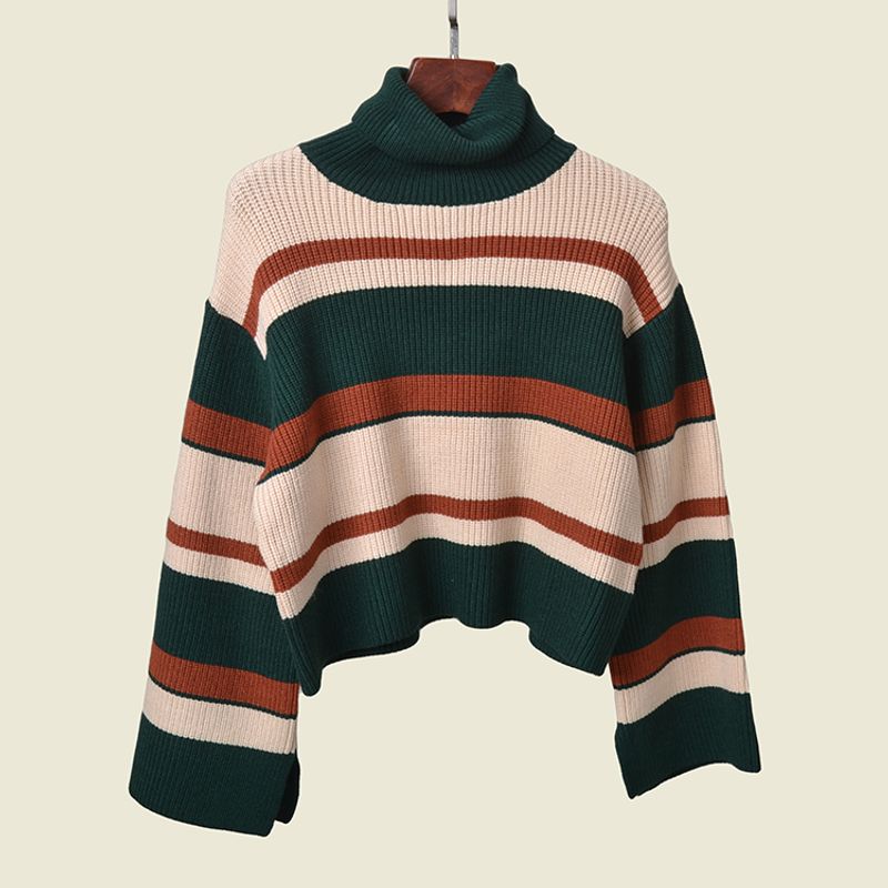

European and American Style Turtleneck Sweater Preppy Style Thick Fashion Sense Long Sleeve Pullover Top Apricot color S