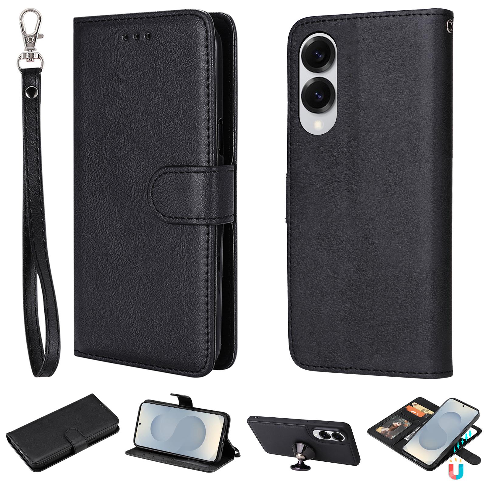 

Для Samsung Galaxy S25 Edge Чохол-книжка 2 в 1 Знімний Магнітний Шкіряний Гаманець Мобільний Чохол з Ремінцем Black