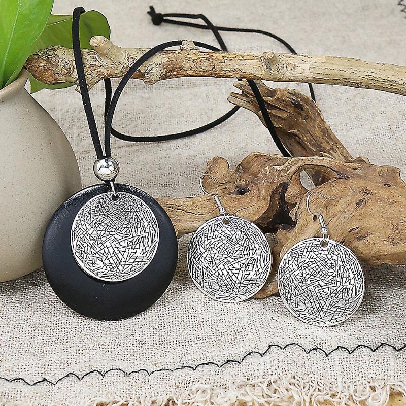 Ethnic Earrings/necklace Set Indian Zircon Bohemian Vintage Geometry Zinc Alloy Color Alloy Necklace Jewellery Sets for Women