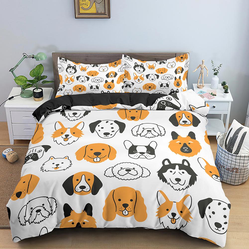 Cartoon Dog Duvet Cover King Queen Funny Pet Puppy Head Printed Bedding Set For Kids Teens Adults Animals Polyester Quilt Cover