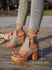 2026 Chunky Heel Women's Sandals: European & American Thick-Soled, Toe-Covering, Buckled High Heels for Summer