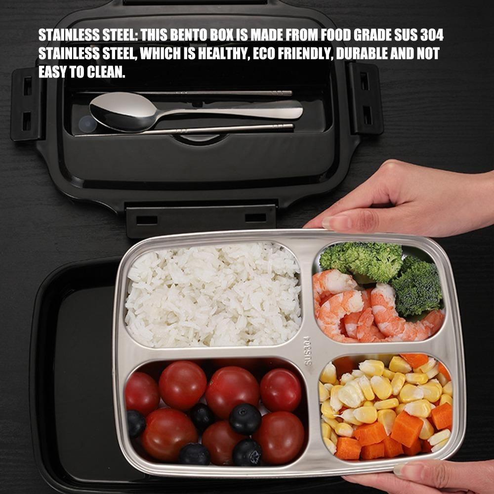 304 Stainless Steel Insulated Lunch Box 4 Compartment Bento Lunch Box  For Picnics