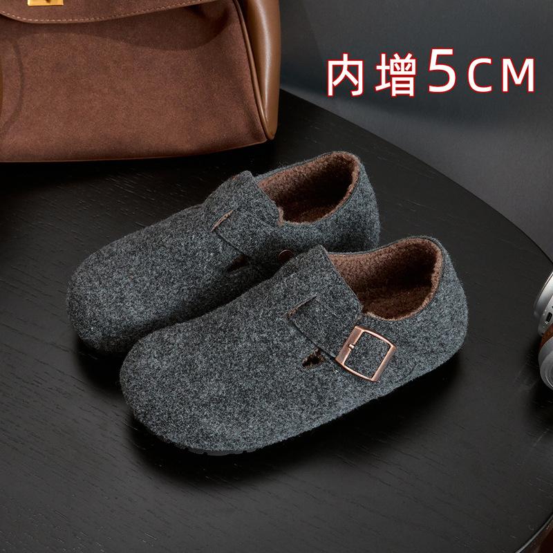Winter new belt buckle round head flat-soled single shoes retro velvet cotton shoes Boken hairy women's shoes