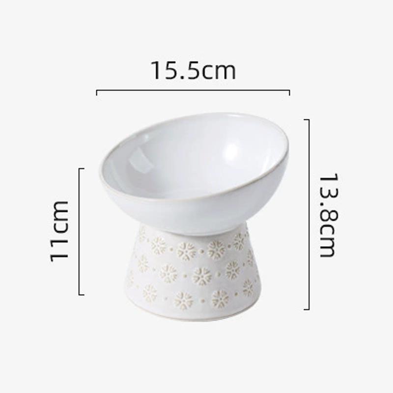 

Ceramic Snowflake relief pattern High Footed Bowls for Pet, Cervical Vertebra Protection, Drinking Food Cat Bowl Supplies, 1Pc