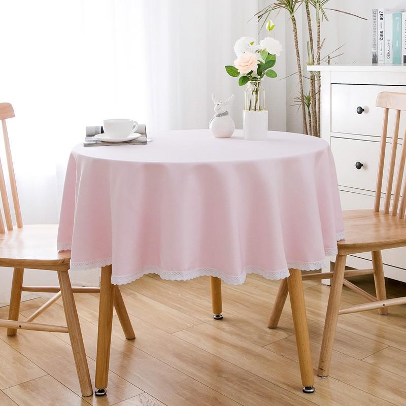Waterproof Oil-Resistant Round Tablecloth Dining Table Or Coffee Cotton-Linen Look Modern Minimalist With Lace Trim