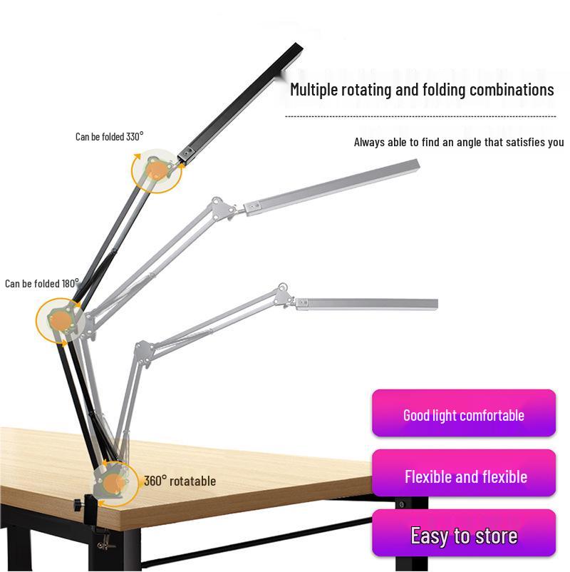 LED Foldable Long Arm Nail Lamp & Eye-Protection Desk Light for Reading & Bedside