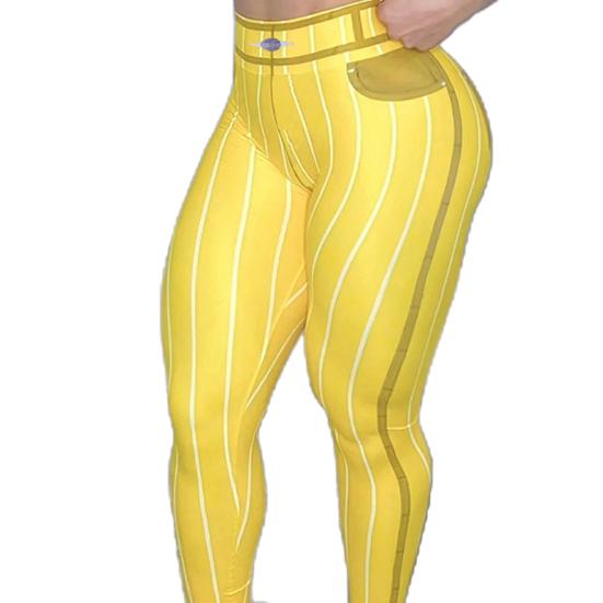 Dámské sportovní legíny s vysokým pasem s pruhovaným potiskem strečové kalhoty na jógu sexy přiléhavé imitace džínů cvičení posilovna kalhoty push up