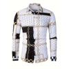 Spring Autumn New Men Long Sleeve 100% Polyester Shirt Tops Chain Pattern 3D Digital Print Business Casual Shirt