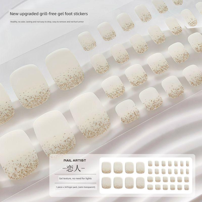 

[Manmi] Midnight Blue Big Sequin Baking-Free Gel Toe Nail Sticker Waterproof Full Curing Nail Stickers [Lover] -34 Fingers-No Lights