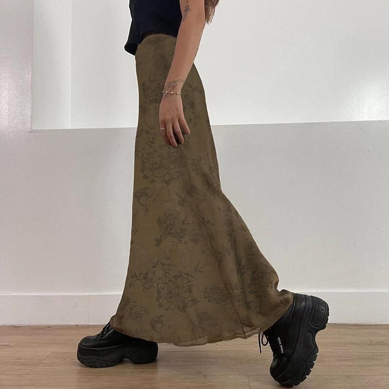 Women's Vintage Print High Waist Street Style Maxi Skirt
