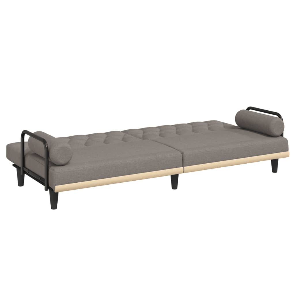 Sofa Bed with Armrests Taupe Fabric