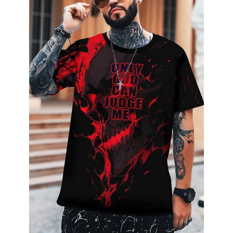 

Summer Round Neck 3D “Only God Can Judge Me” Print Top Fashionable Casual Short Sleeved Men s T-shirts S