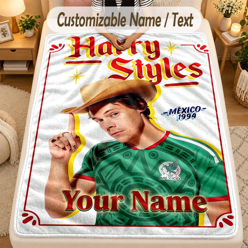 Flannel BlanketHarry Styles Custom Name Text Personalized Soft Warm Throw Blanket Home Decor Gift