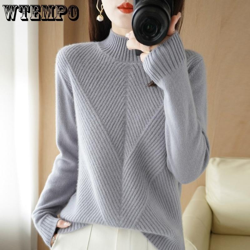 Half Turtleneck Thickened Knitted Sweater Solid Color Casual Sweater for Women Long-sleeved Loose Pullover Autumn