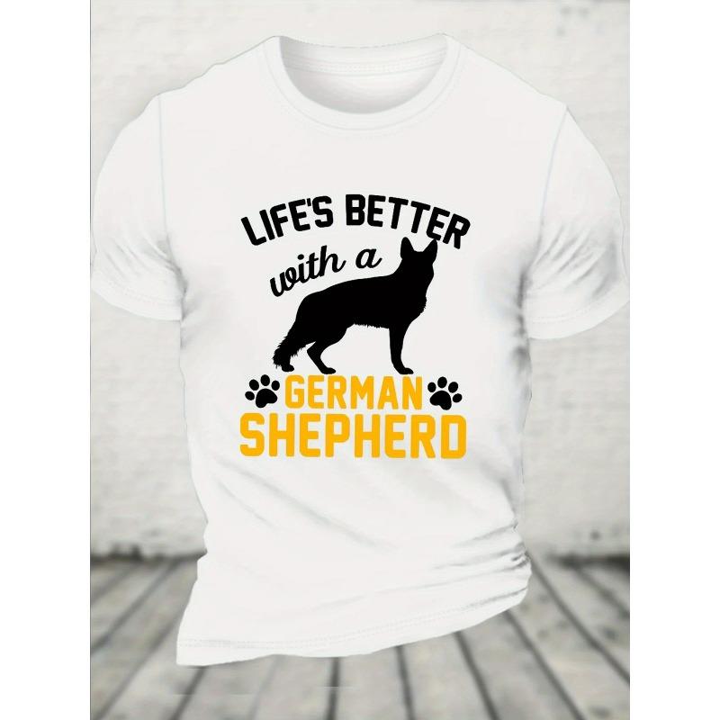 European Sizes GERMAN SHEPHERD Print Men's Crew Neck T-shirt, Short Sleeve Versatile Casual Summer Clothes