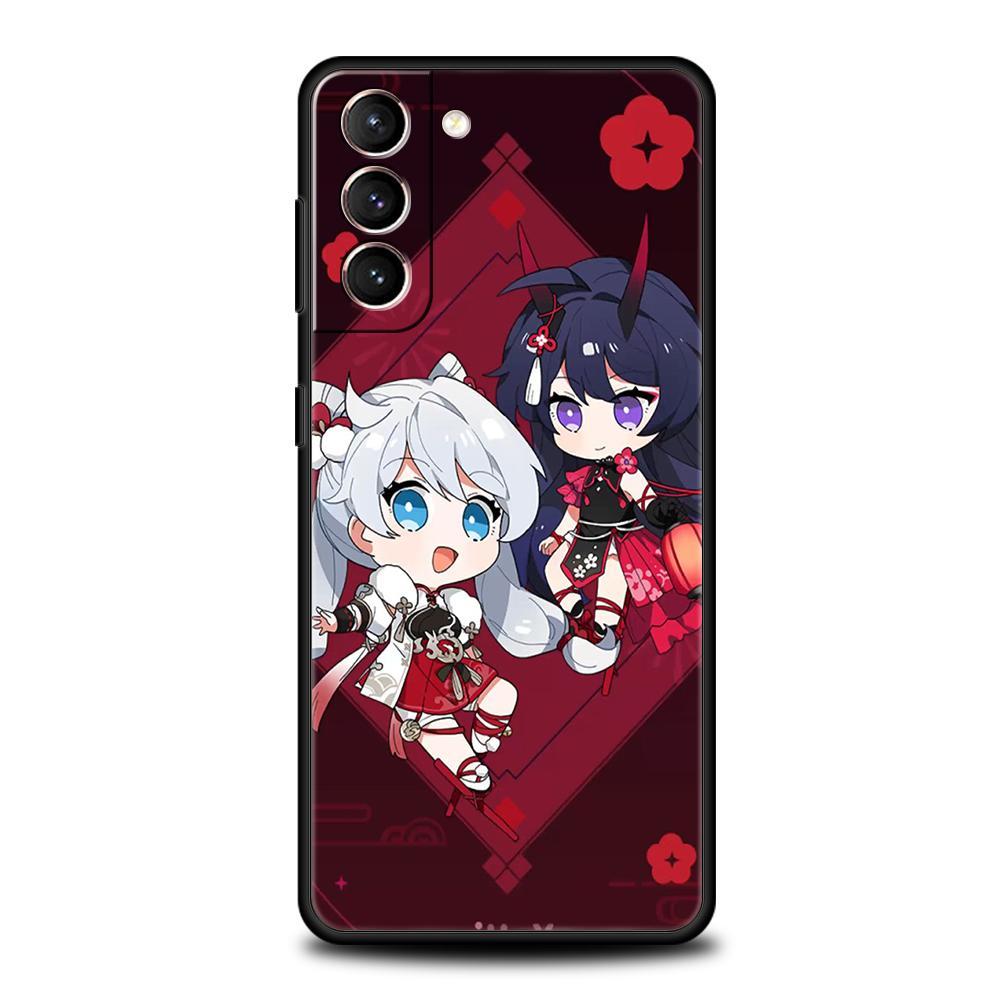

Милый игровой чехол для телефона Honkai Impact 3rd для Samsung Galaxy S24 S23 Ultra S22 S21 S20 FE 5G S10 S10E S9 Plus S8 Мягкая черная крышка Samsung S23