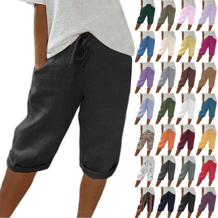 High Waisted Linen Shorts for Women Casual Drawstring Pants with Pockets
