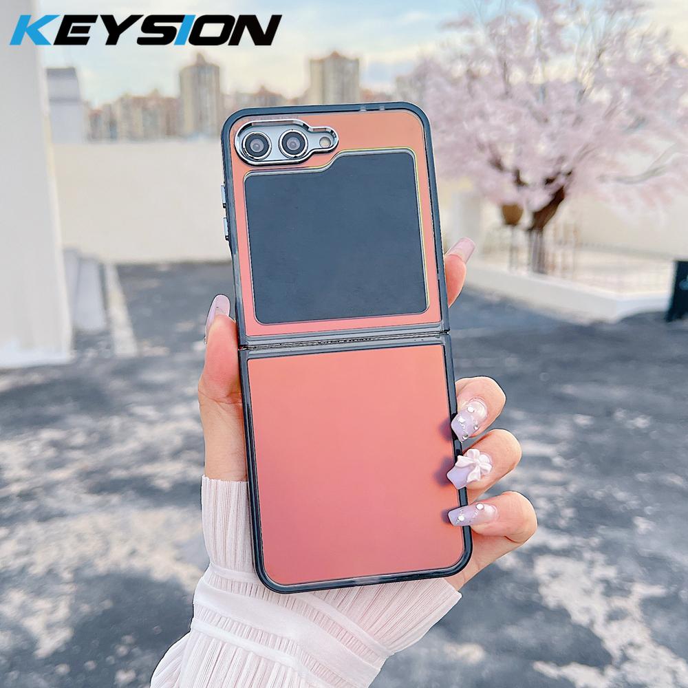 KEYSION Custodia per telefono colorata con gradiente laser alla moda per Samsung Z Flip 6 5 5G Cover posteriore antiurto in TPU+PC per Galaxy Z Flip 7 FE