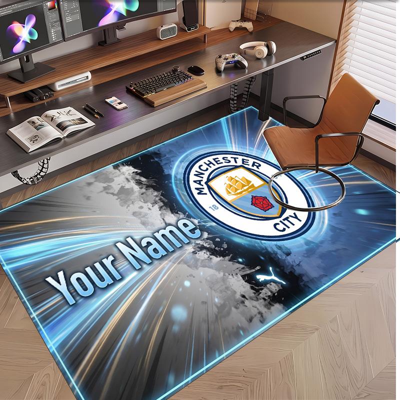 Personalized Crystal Velvet Carpet Manchester City Pattern Non Slip Floor Rug
