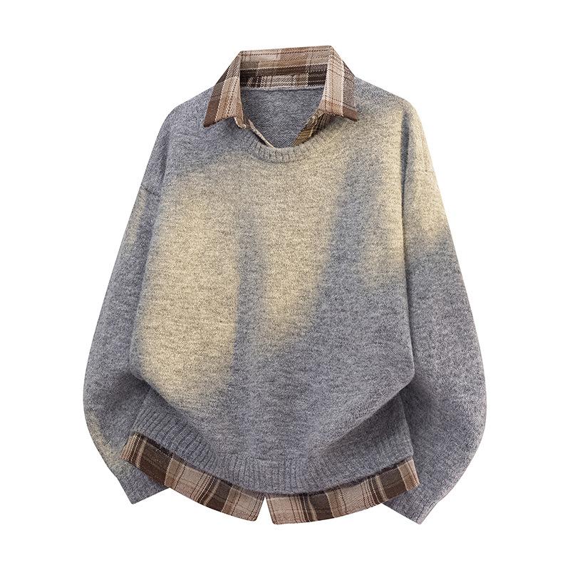 Pullovers Long Sleeves Sweaters Unisex Fake Two-piece Shirts Jumpers Paragraph of The Spring Autumn Couples Knitted Bottoming Shirt Lapel Wool Jumper