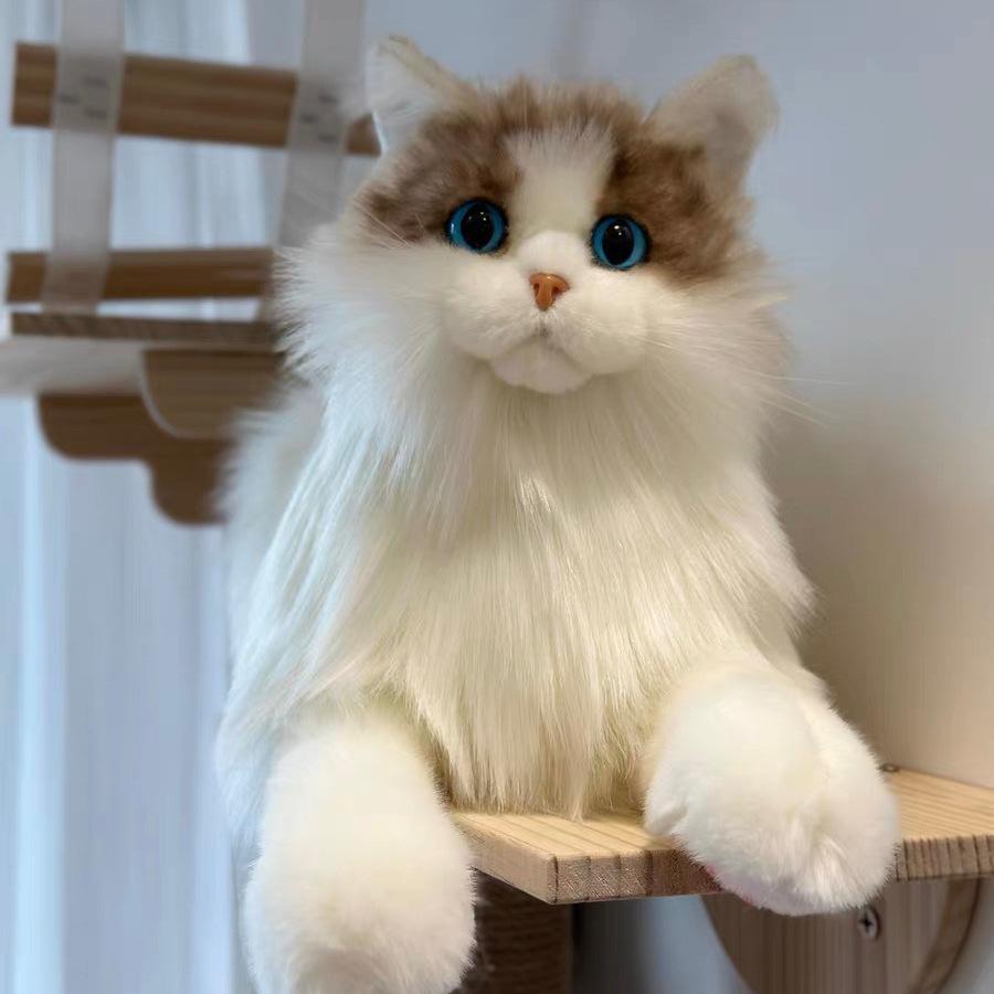Crafted Beautifully Plush Cat Doll Soft Long Fur Kitty Toy For Kids And Collectors