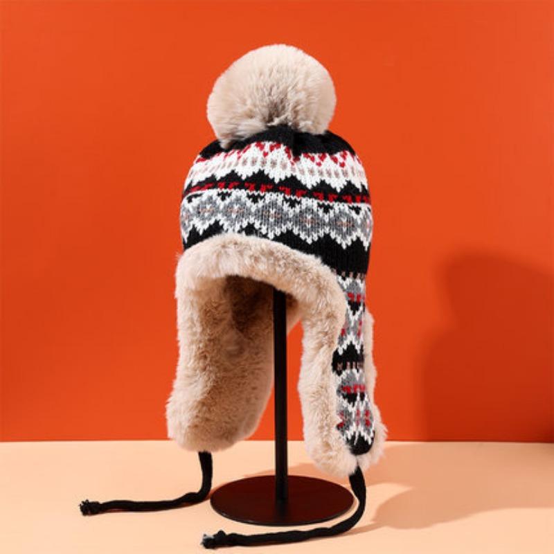 

Шапка Лей Фэна для женщин на осень и зиму, теплая и бархатная, для велоспорта и ветрозащиты, на шнуровке, для путешествий, лыжная шапка с защитой ушей, ретро M（56-58cm）