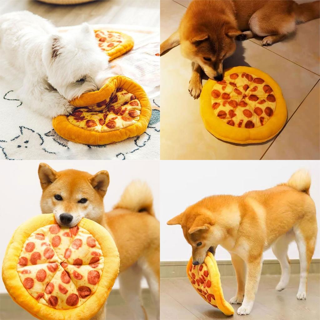 Plush Pizza Toy For Dog And Cats Eye Catching Designs Satisfies Chewing Needs And Support for Health Dental Hygienes