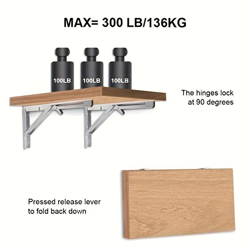 2pcs Heavy Duty Folding Shelf Bracket - Stainless Steel Tripod Bracket , Space Saving Wall Mount, 550 lb Load Capacity