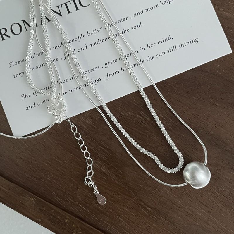 Double Layer Cat Eye Bead Necklace Fashion Minimalist Clavicle Chain Men Women